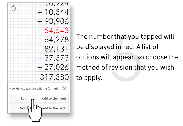 The number that you tapped will be displayed in red. A list of options will appear, so choose the method of revision that you wish to apply.